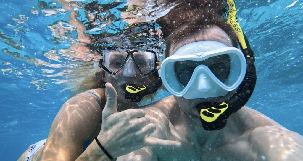 Lillie and Ross snorkeling