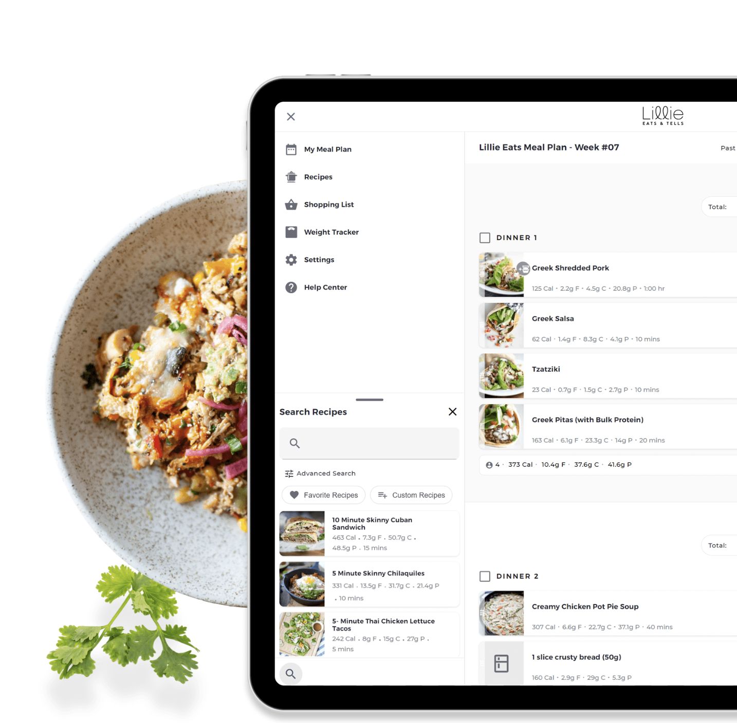 Lillie Eats and Tells' meal plan preview on an Ipad.