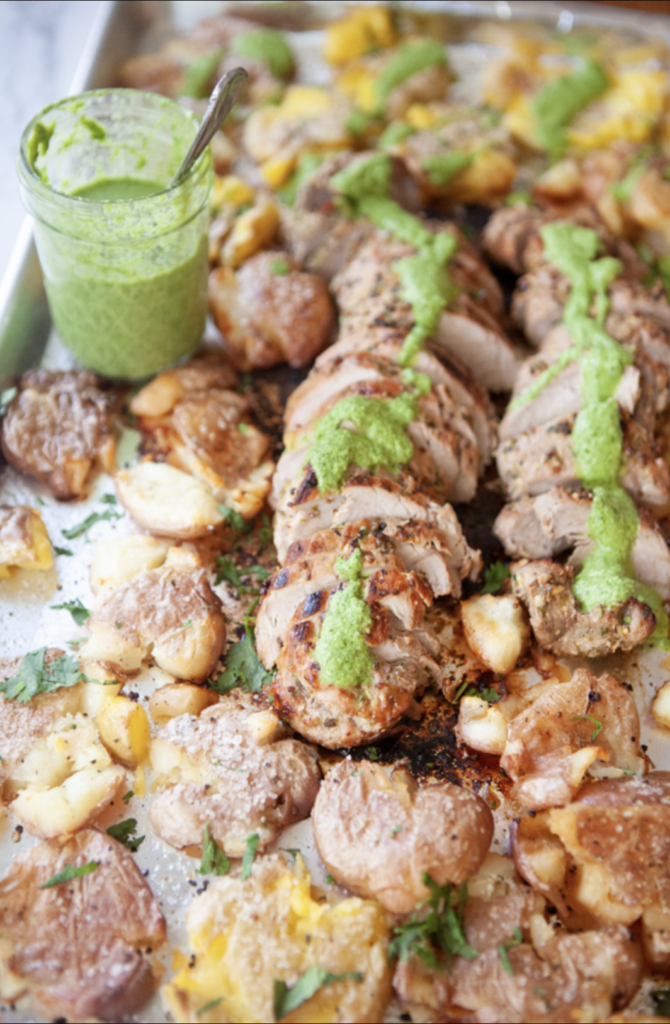 Jalapeno Herb Sauce over Pork Tenderloin Lillieeatsandtells.com