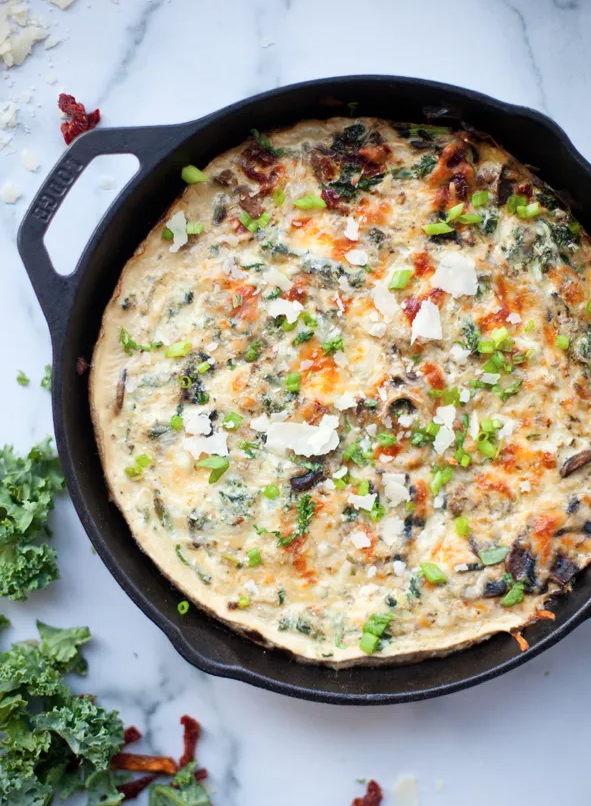 Easy Mother's Day Brunch: Turkey Mushroom Spaghetti Squash Quiche with Sun-dried tomatoes lillieeatsandtells.com