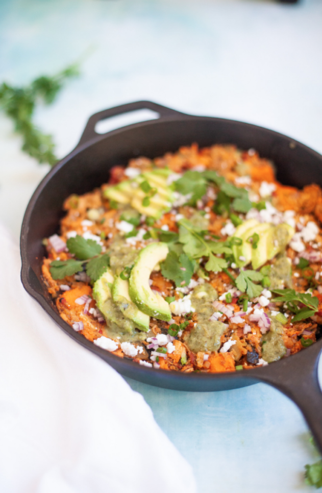 Macro-friendly One-dish sweet potato skillet lillieeatsandtells.com