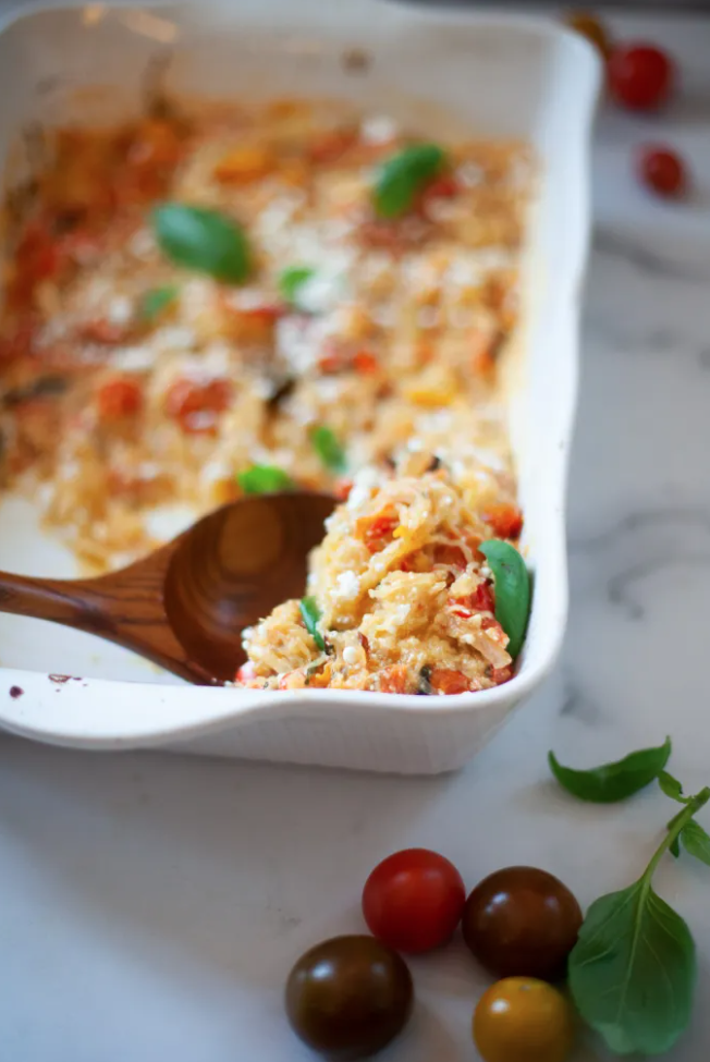 Baked Feta--a spaghetti squash recipe lillieeatsandtells.com