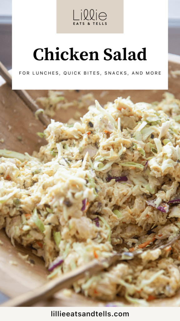 Pinterest Pin: Close-up of pickle de gallo chicken salad