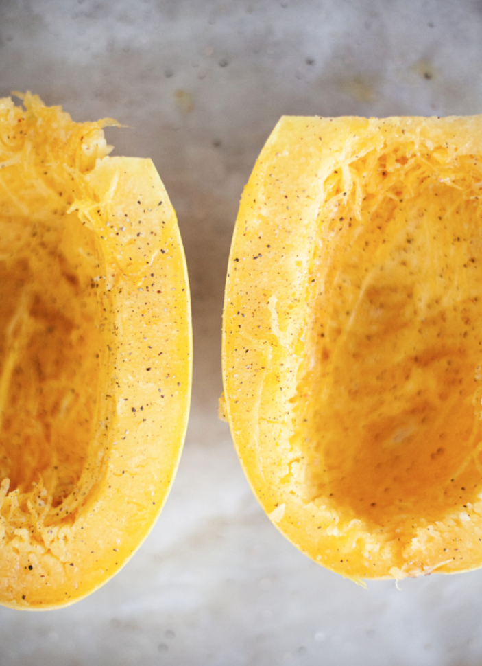 spaghetti squash cooked in the oven lillieeatsandtells.com