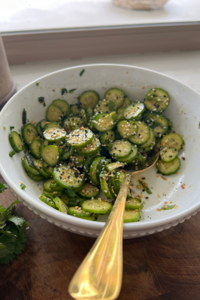 Display picture of final results of sesame cucumber salad