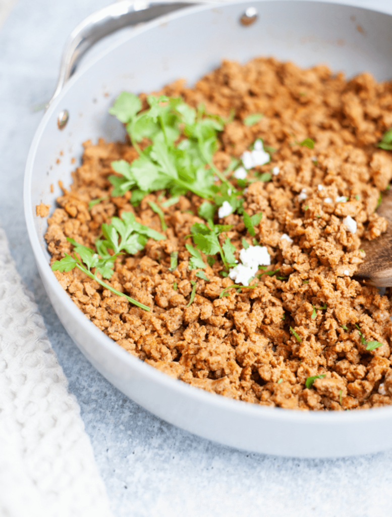 turkey taco meat in a skillet