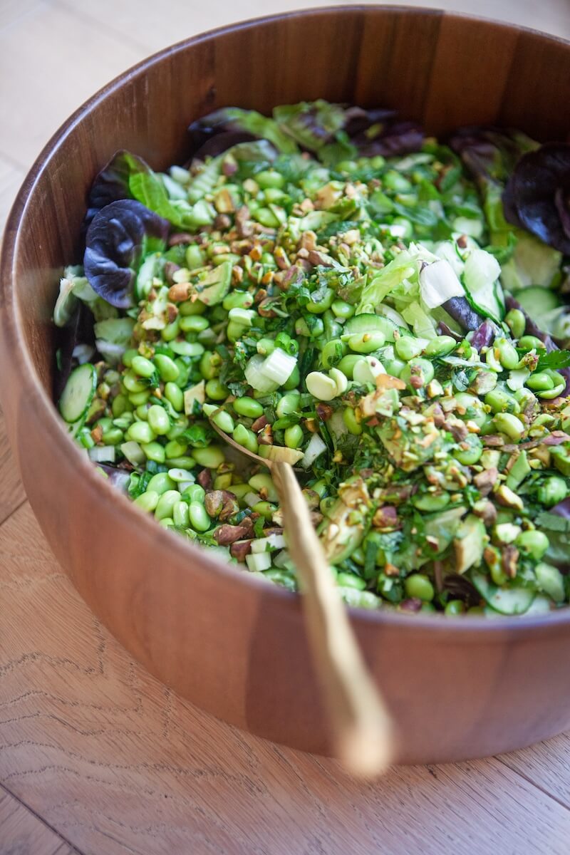Super green Sunday salad in a bowl.