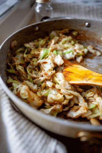 Close up of Simple Sautéed Cabbage recipe.