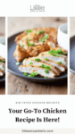 Close up of sliced yogurt marinated air fried chicken with text overlay, "Your Go-To Chicken Recipe Is Here!"