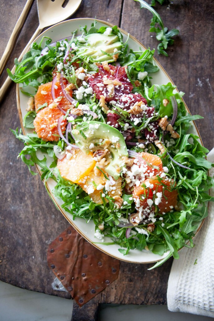 Winter citrus salad in large white serving bowl.