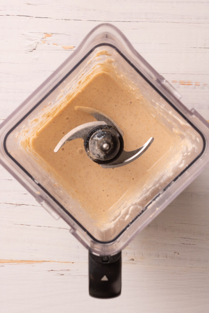 Ingredients for cottage cheese pancakes blended in blender.