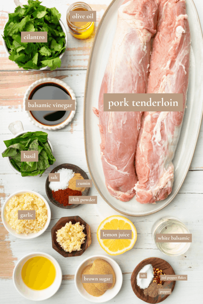 Labeled ingredients for brown sugar spiced tenderloin.