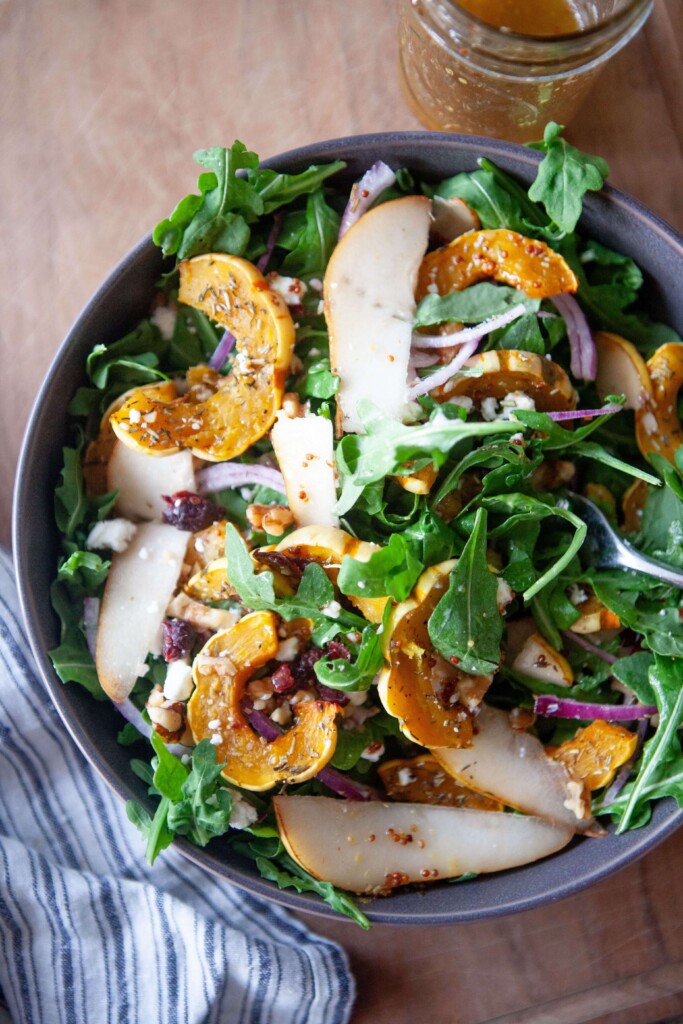Autumn delicata salad in bowl.
