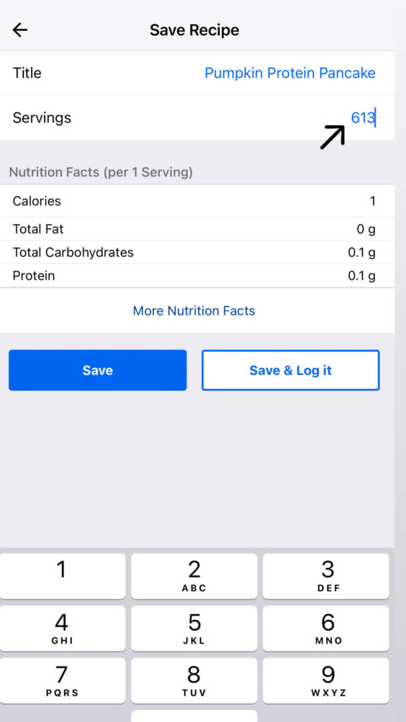 Logging 613 as the final weight of the protein pumpkin pancakes in MFP.