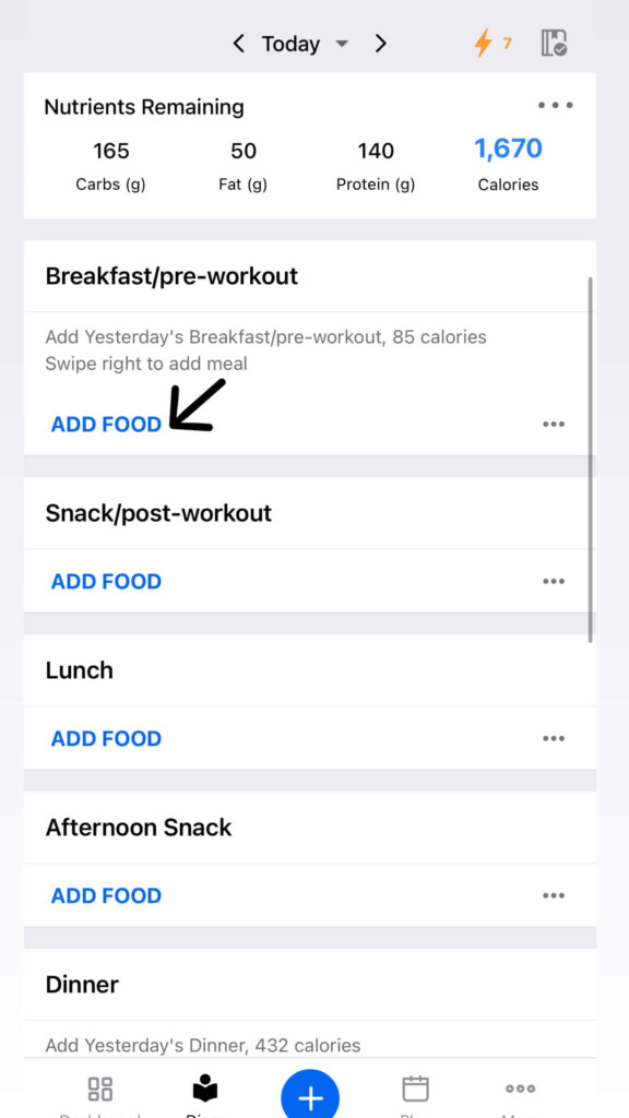 Add breakfast to food diary in MFP.