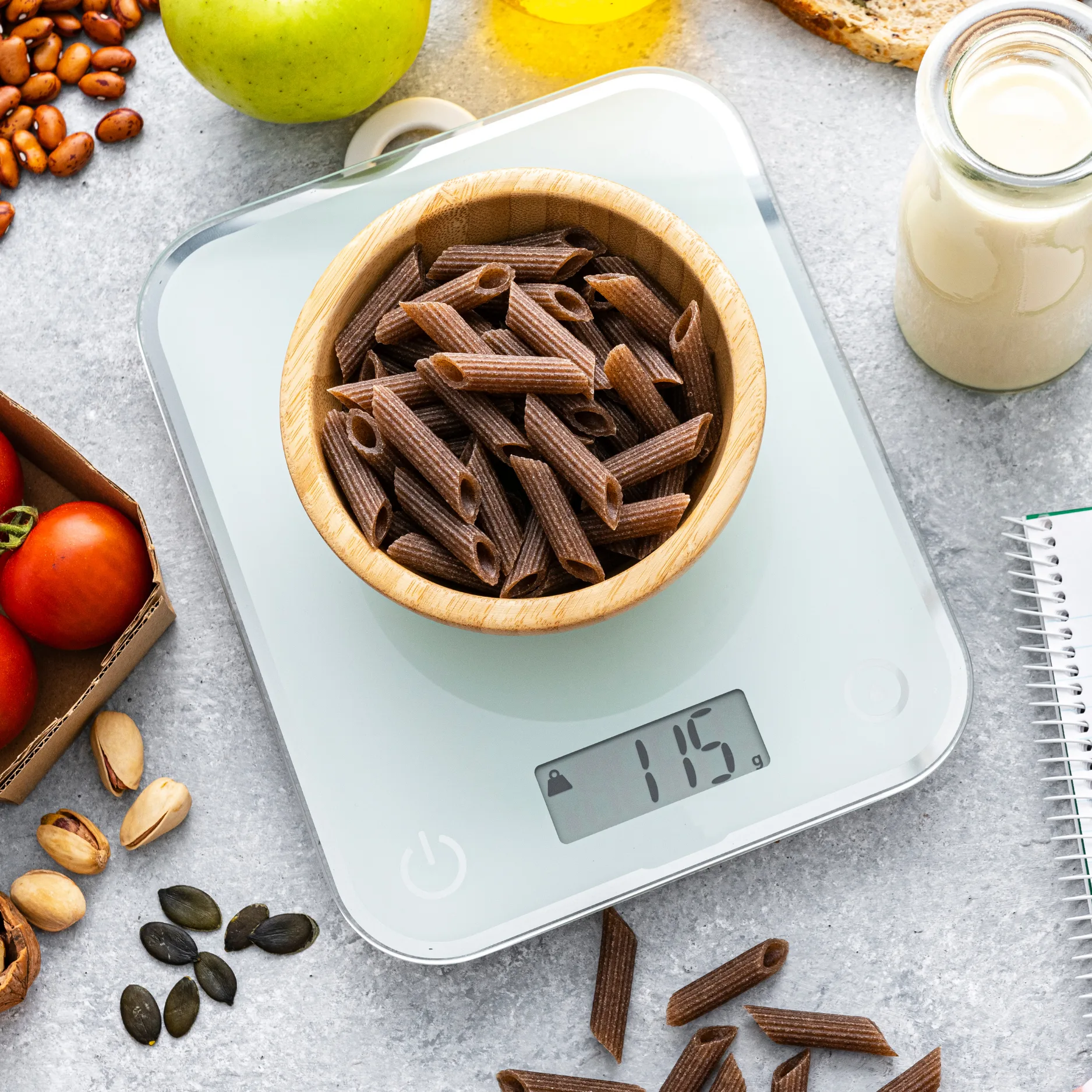Weighing food portions in grams for accuracy